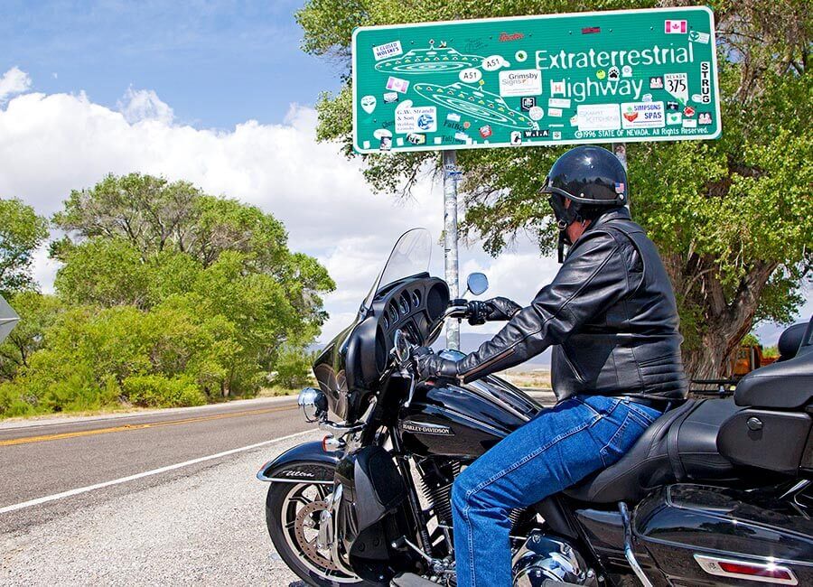 motorcycle rider on extraterrestrial highway